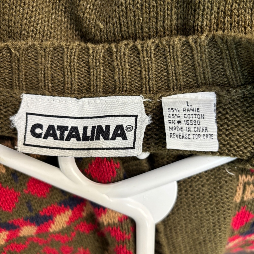 Vintage Catalina Fair‎ Isle Sweater Vest Womens Large Olive Green Pink Granny L - Picture 5 of 11